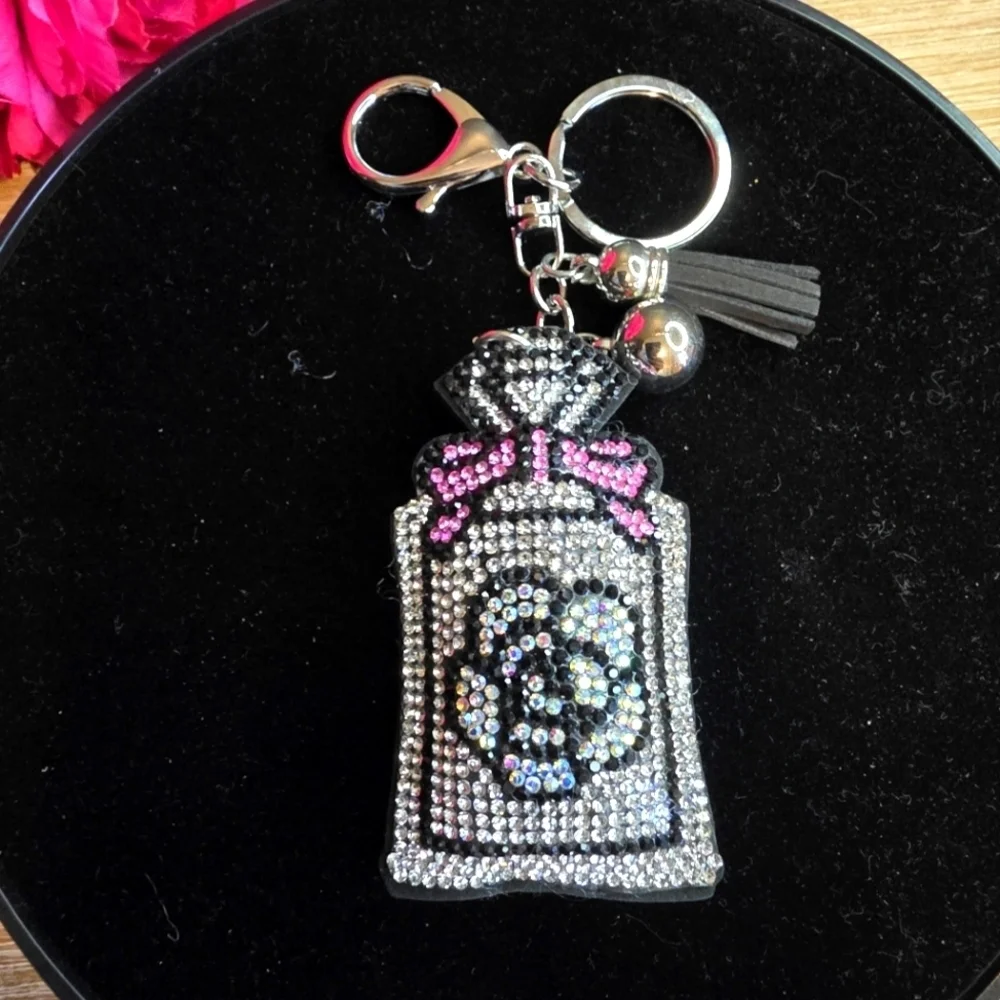 Perfume Bottle Rhinestone Handbag Charm - Keychain